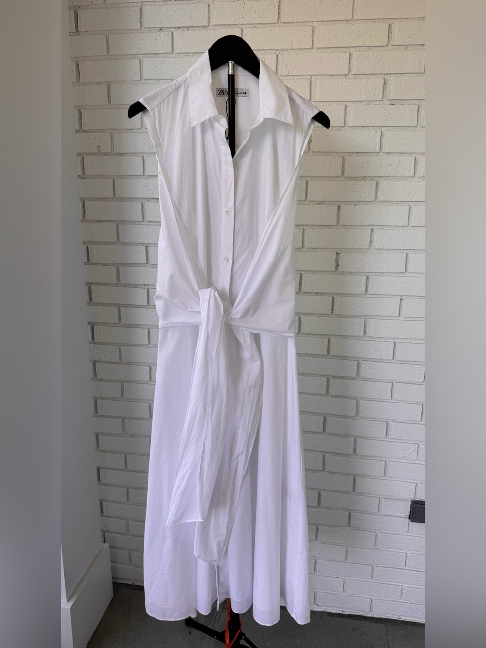Zara White Sleeveless Tie-Front Maxi Dress